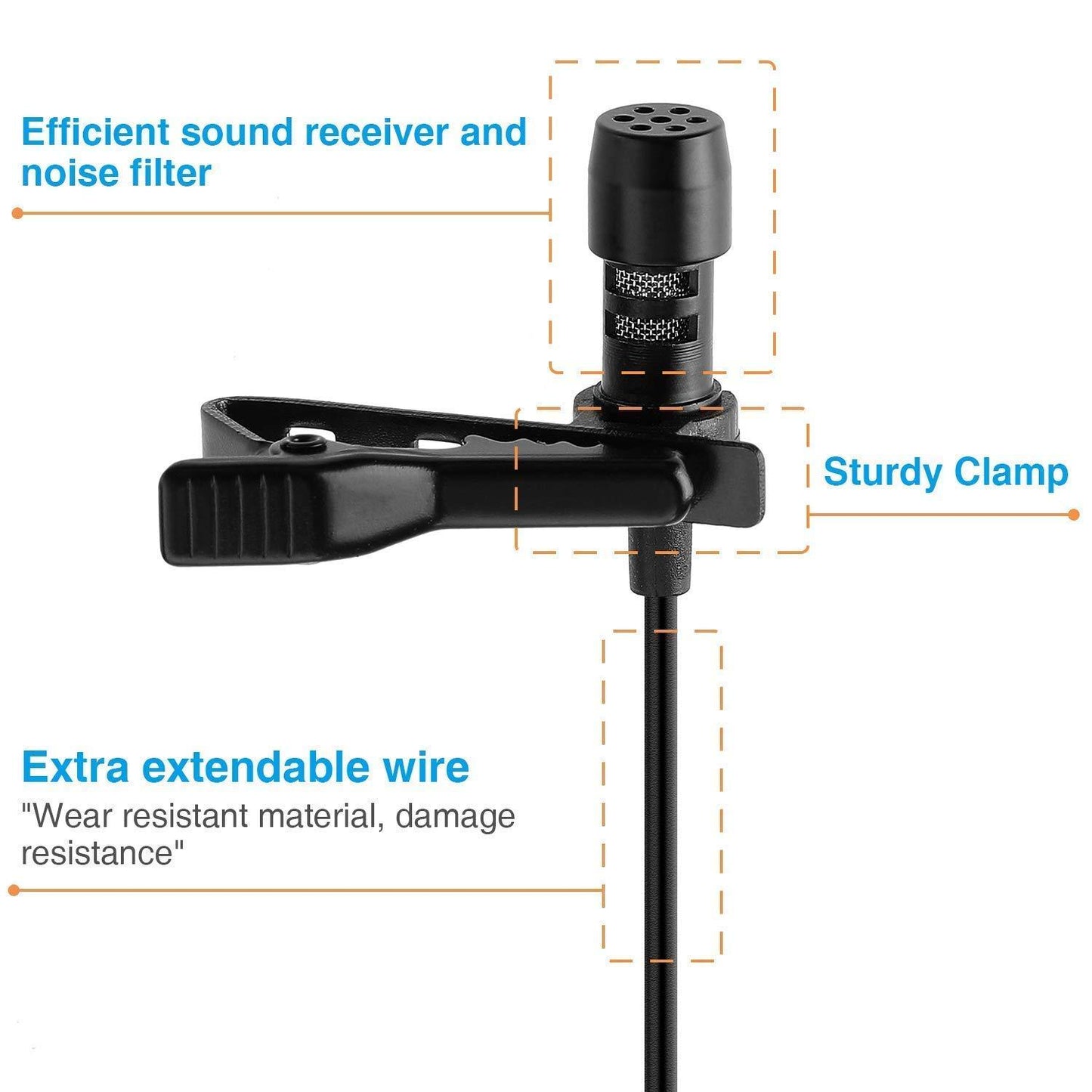 Dynamic Lapel Collar USB Omnidirectional Mic Voice Recording Lavalier Microphone For Singing YouTube, Black