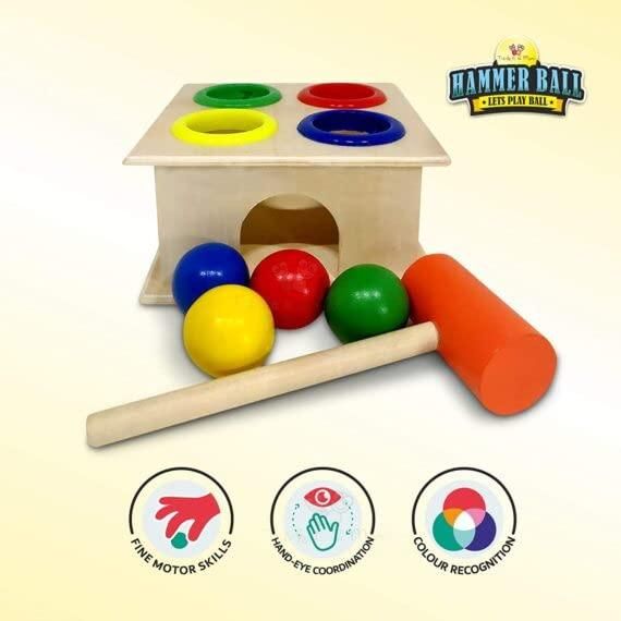 Wooden Hammer Ball Bench with Box Case Toy Set�