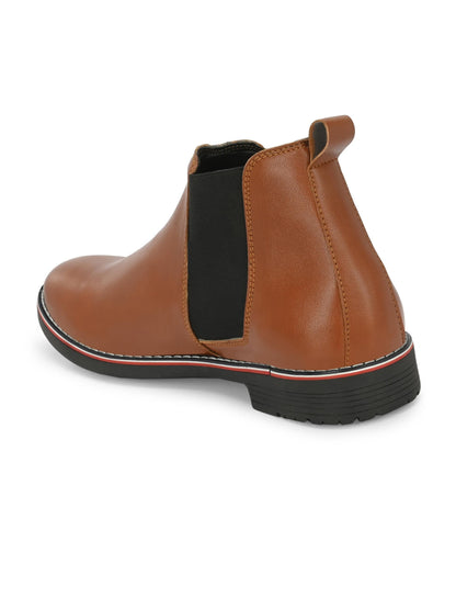 Men Textured Leather Mid-Top Chelsea Boots Tan