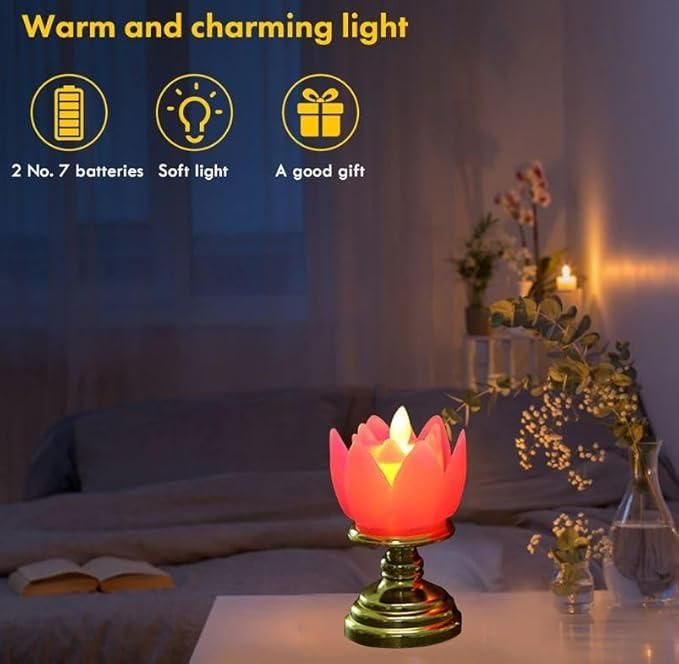 Lotus Flower Shaped Flameless LED Candle Diya with Stand