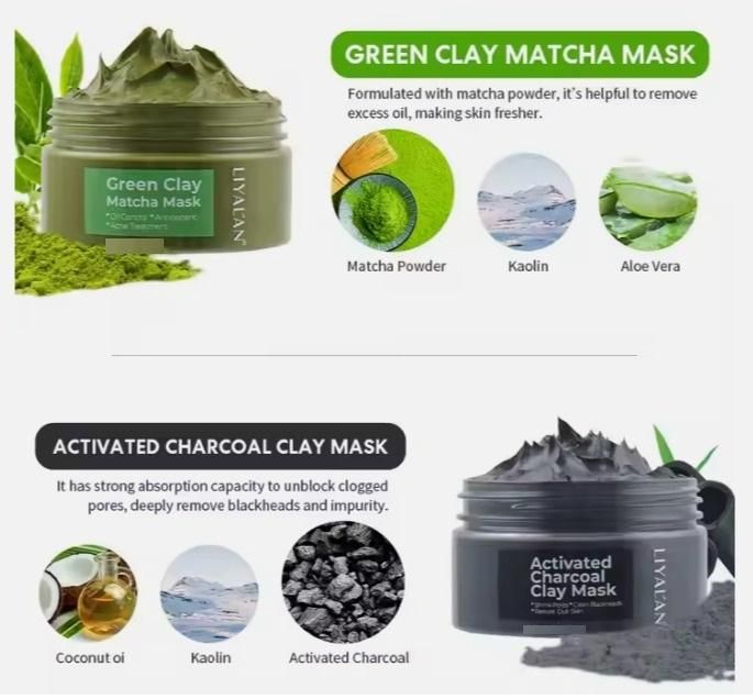 Pink, Turmeric, Activated Charcoal, Green Matcha Face Clay Mask 50 grm each Pack of 4