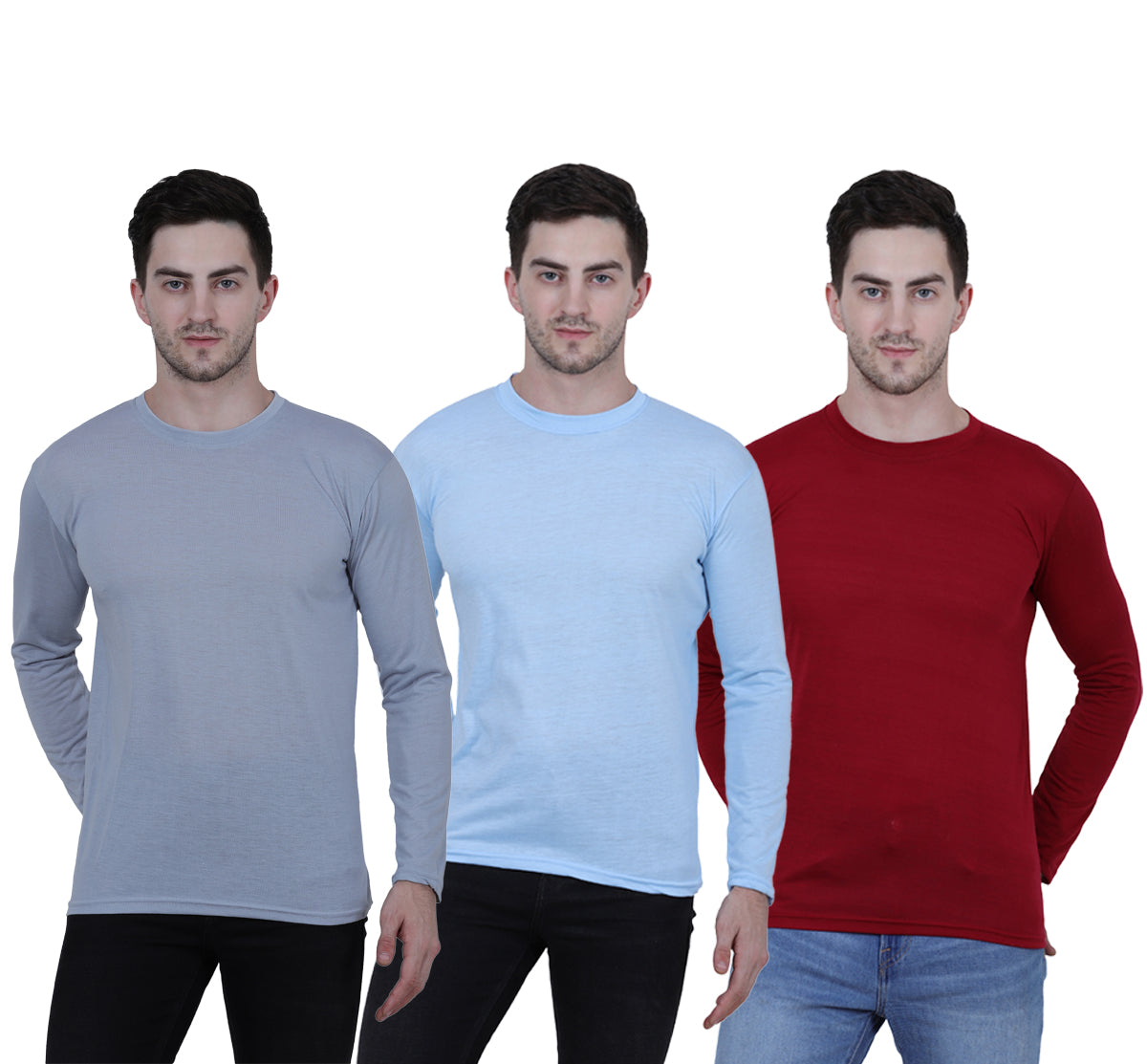 Men's Cotton Round Neck Full Sleeves Stylish Tshirt (Pack of 3)