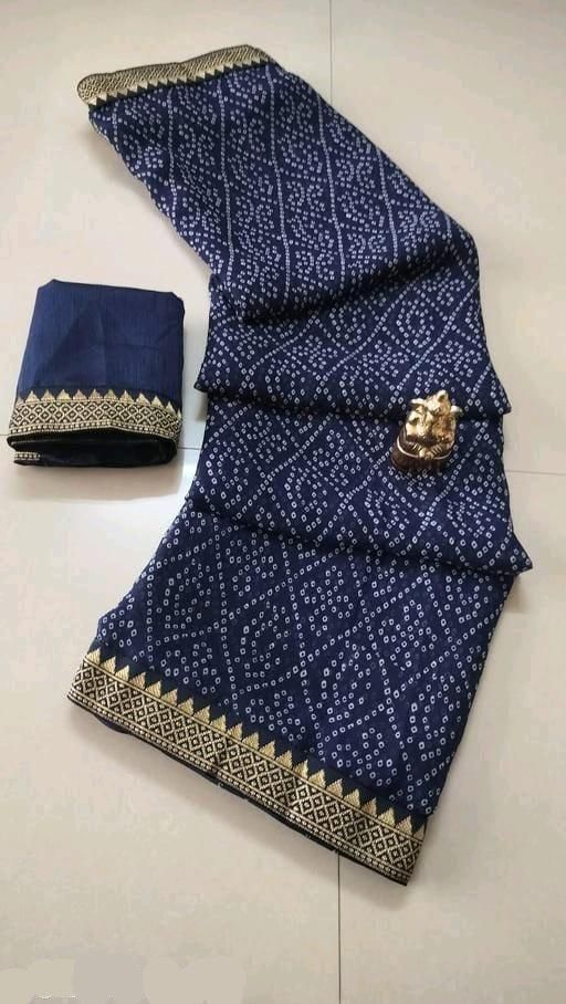 Georgette Navy Blue Bandhani Saree with Benglori Silk Blouse