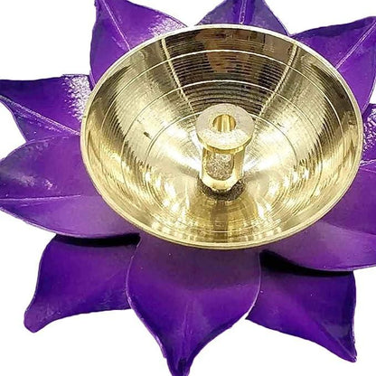 Brass Flower Shape Blue Oil Lamp Diya Pack of 2