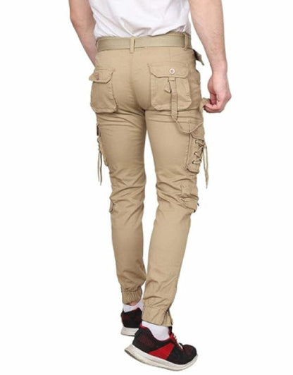 Men's Cotton Solid Khakhi Relaxed Fit Zipper DORI Slim fit Cargo Jogger Pants