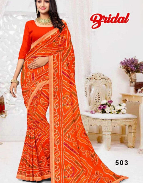 Printed Bollywood Georgette Saree (Orange)