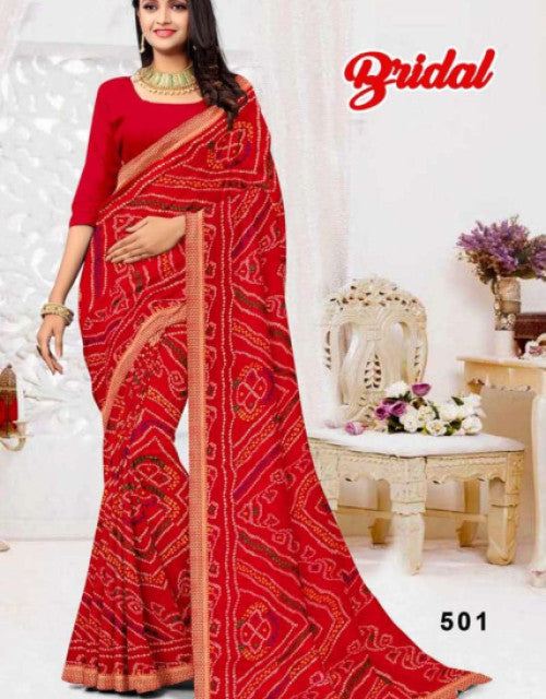 Printed Bollywood Georgette Saree (Red)