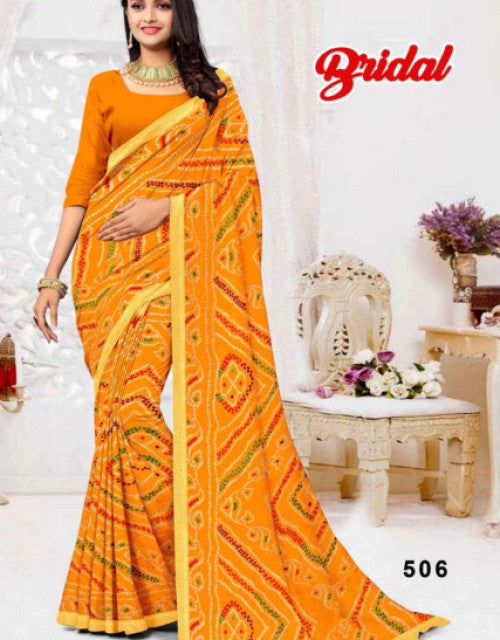 Printed Bollywood Georgette Saree (Yellow)