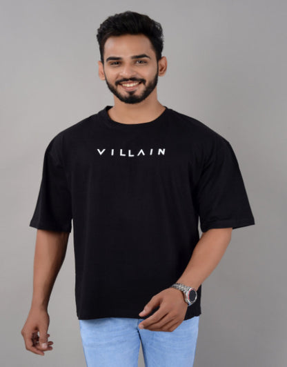 Cotton Blend Oversize Loose Fit Drop Shoulder Round Neck Half Sleeve Typography Black T-Shirt for Men (SIZE- M,L,XL,XXL)