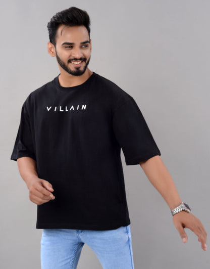 Cotton Blend Oversize Loose Fit Drop Shoulder Round Neck Half Sleeve Typography Black T-Shirt for Men (SIZE- M,L,XL,XXL)