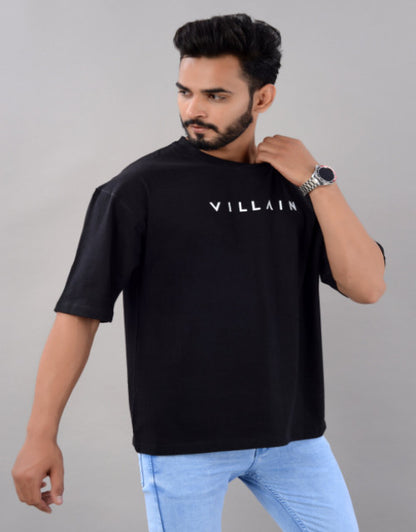 Cotton Blend Oversize Loose Fit Drop Shoulder Round Neck Half Sleeve Typography Black T-Shirt for Men (SIZE- M,L,XL,XXL)