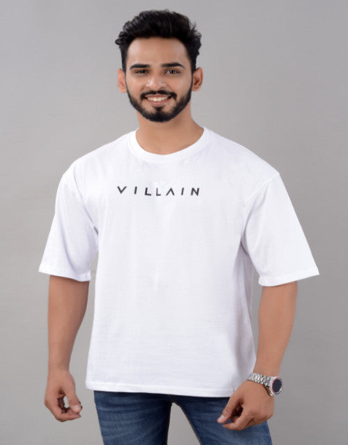 Cotton Blend Oversize Loose Fit Drop Shoulder Round Neck Half Sleeve Typography White T-Shirt for Men (SIZE- M,L,XL,XXL)