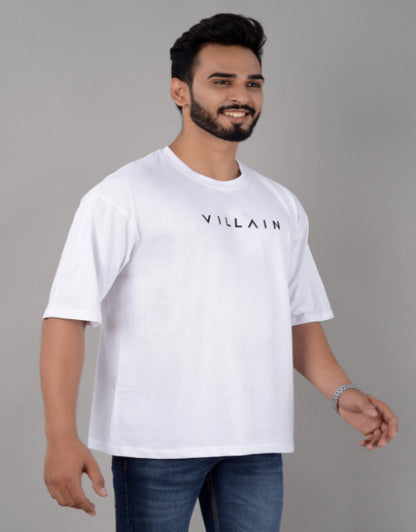 Cotton Blend Oversize Loose Fit Drop Shoulder Round Neck Half Sleeve Typography White T-Shirt for Men (SIZE- M,L,XL,XXL)