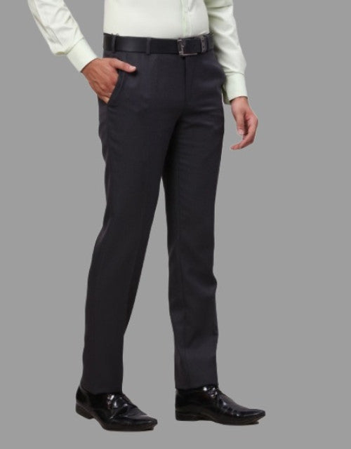 Dark Grey Solid Mid-Rise Stretchable Men's Formal Trousers (SIZE-30,32,34,36)