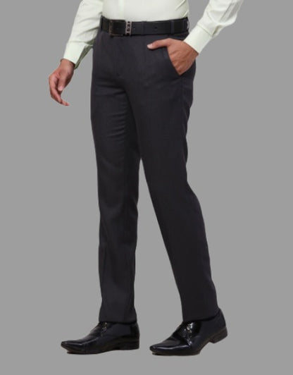 Dark Grey Solid Mid-Rise Stretchable Men's Formal Trousers (SIZE-30,32,34,36)