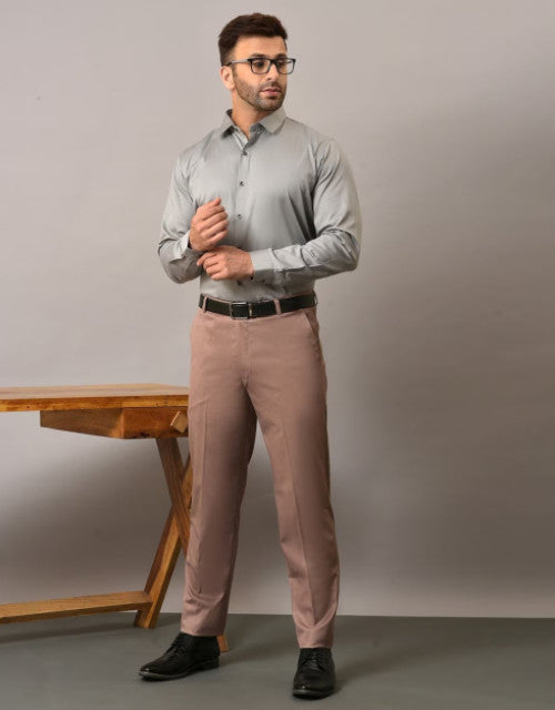 Light Purple Solid Mid-Rise Stretchable Men's Formal Trousers (SIZE- 30,32,34,36)