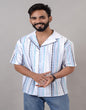 Men Blue Cotton Blend Printed Spread Collar Half Sleeves Oversized Casual Shirt (SIZE- M,L,XL)