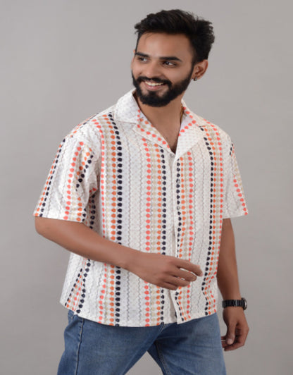 Men Orange Cotton Blend Printed Spread Collar Half Sleeves Oversized Casual Shirt (SIZE- M,L,XL)