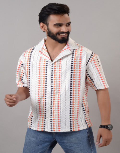 Men Orange Cotton Blend Printed Spread Collar Half Sleeves Oversized Casual Shirt (SIZE- M,L,XL)