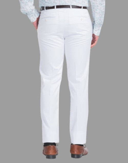 White Solid Mid-Rise Stretchable Men's Formal Trousers (SIZE- 30,32,34,36)