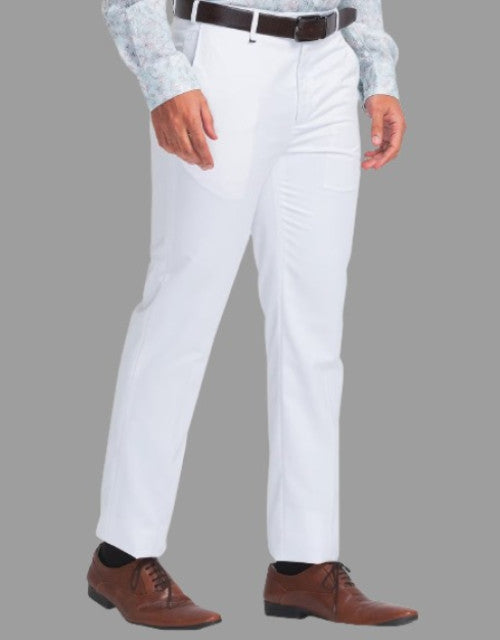 White Solid Mid-Rise Stretchable Men's Formal Trousers (SIZE- 30,32,34,36)