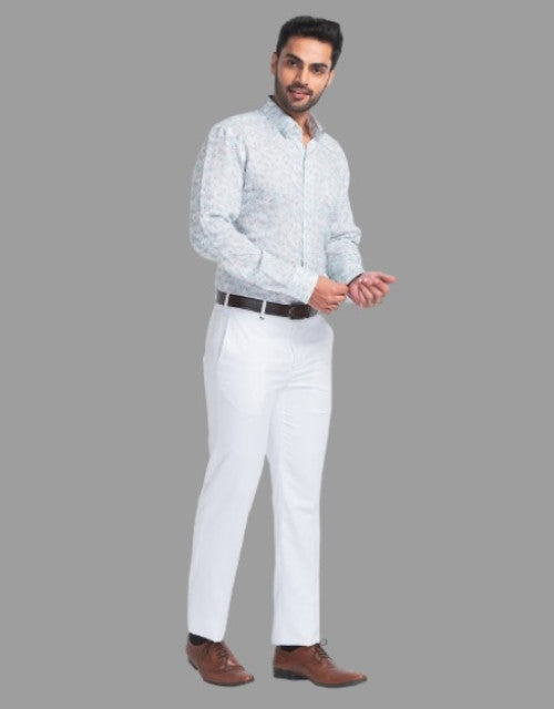 White Solid Mid-Rise Stretchable Men's Formal Trousers (SIZE- 30,32,34,36)