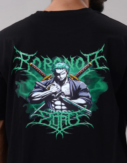 Zoro Men Half Sleeve Round Neck Black Graphic Print Oversized Fit T-Shirts (SIZE- M,L,XL,XXL)