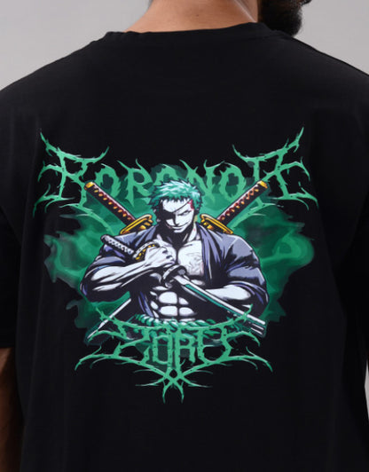 Zoro Men Half Sleeve Round Neck Black Graphic Print Oversized Fit T-Shirts (SIZE- M,L,XL,XXL)