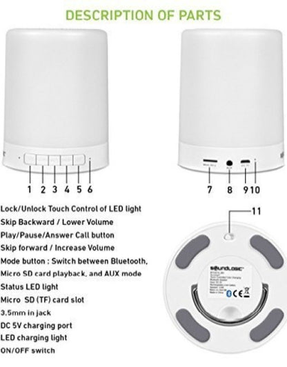 Wireless Portable Bluetooth Speaker with Smart Touch LED Mood Lamp, Pen Drive, SD Card, AUX and Mic. Compatible with All Bluetooth Devices